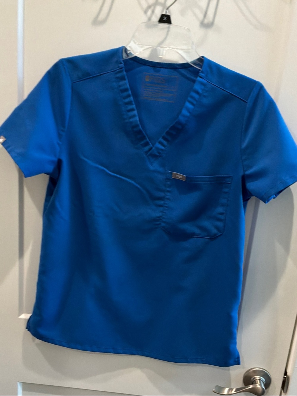 Figs Women Small Royal Blue V-Neck Medical Scrubs Top Short Sleeve